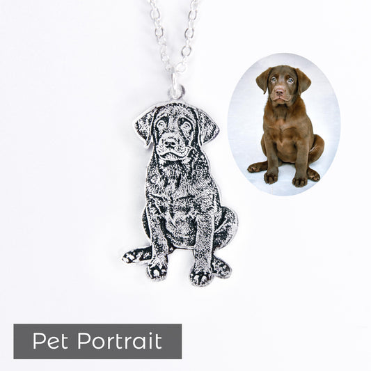 Custom Pet Portrait Necklace, Personalized Dog Memorial Jewelry, Engraved Pendant Necklace