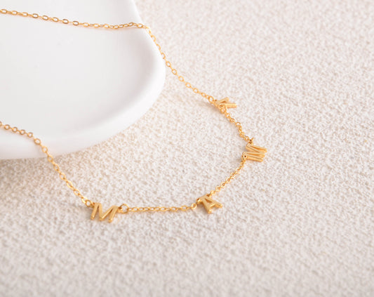 Personalised Sideways Initial Necklace, Tiny Letter Choker, Gold Plated Heart Charm