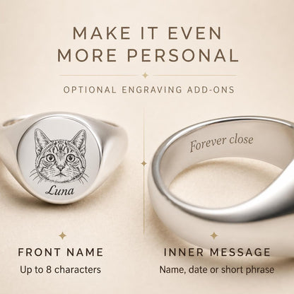 Custom Pet Portrait Signet Ring, Engraved Dog Cat Memorial Jewelry