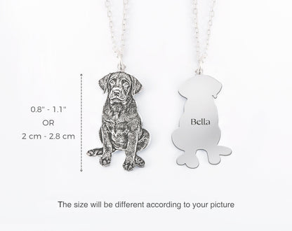 Custom Pet Portrait Necklace, Personalized Dog Memorial Jewelry, Engraved Pendant Necklace