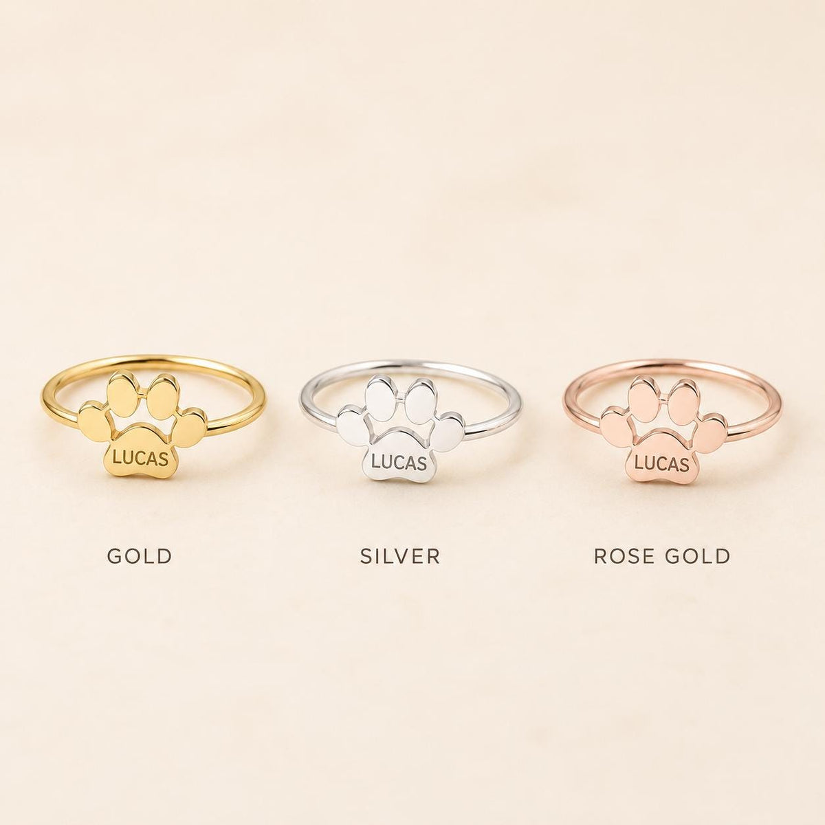Personalized Paw Print Ring, Custom Pet Name Jewelry, Minimalist Stainless Steel Keepsake