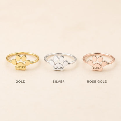 Personalized Paw Print Ring, Custom Pet Name Jewelry, Minimalist Stainless Steel Keepsake