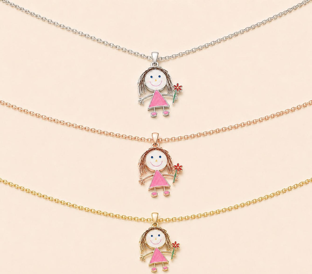 Custom Kids Drawing Necklace, Sterling Silver Enamel Pendant, Personalized Keepsake Jewelry