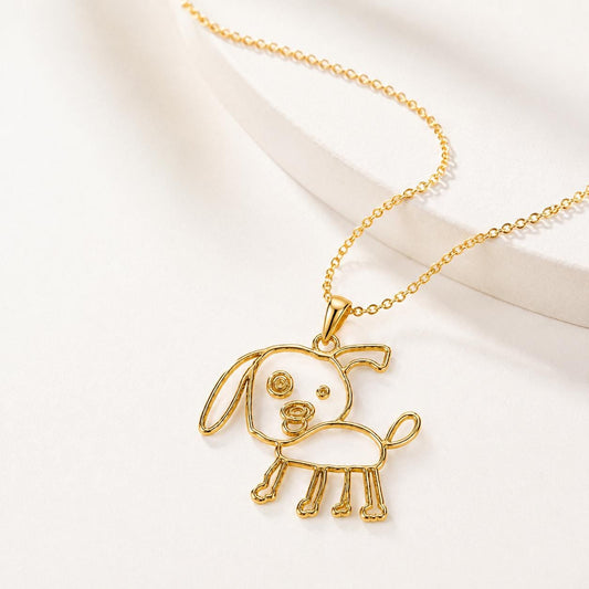 Custom Kids Drawing Necklace, Gold Silver Pendant, Personalized Keepsake Jewelry