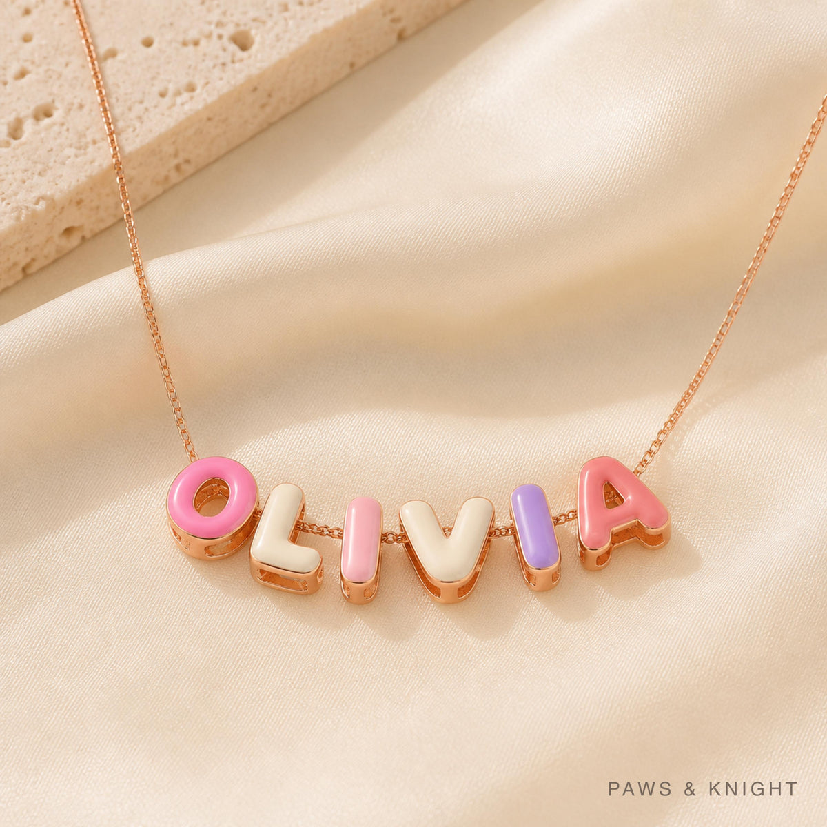Custom Enamel Bubble Letter Necklace, Personalized Name Jewelry, Colorful Initials (Gold/Silver/Rose Gold)