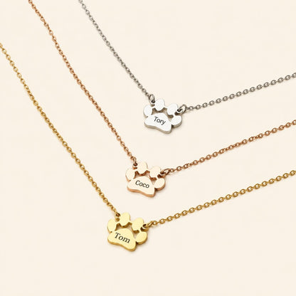 Personalized Paw Name Necklace, Sideways Pet Jewelry, Gold Plated Dog Mom Gift