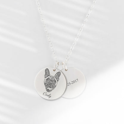 Custom Pet Portrait Necklace, Engraved Photo Pendant, Personalized Memorial Jewelry