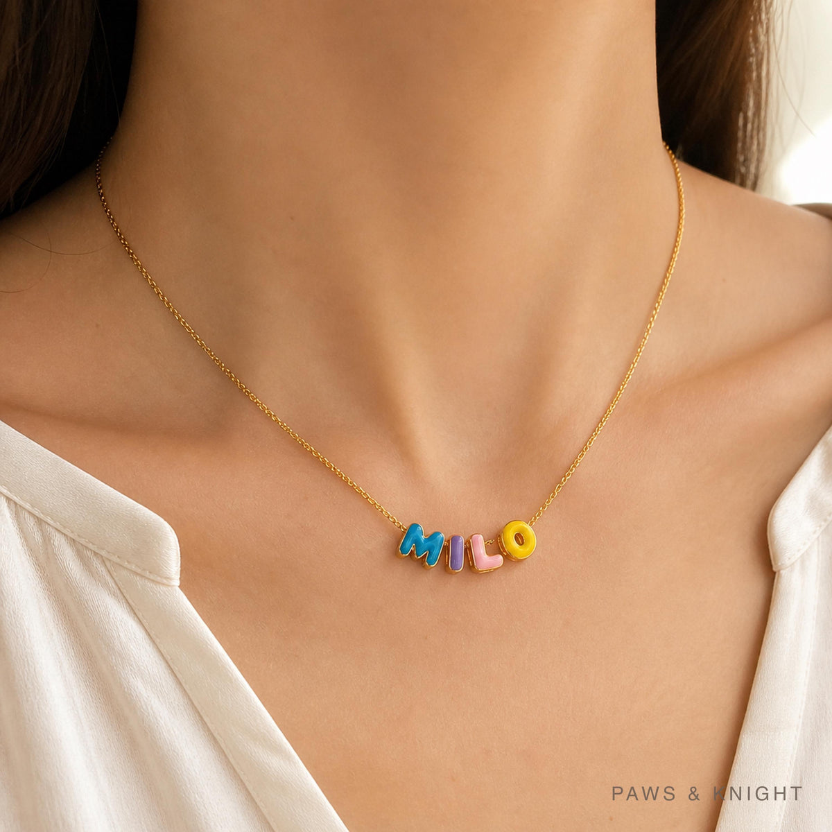 Custom Enamel Bubble Letter Necklace, Personalized Name Jewelry, Colorful Initials (Gold/Silver/Rose Gold)