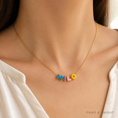 Custom Enamel Bubble Letter Necklace, Personalized Name Jewelry, Colorful Initials (Gold/Silver/Rose Gold)