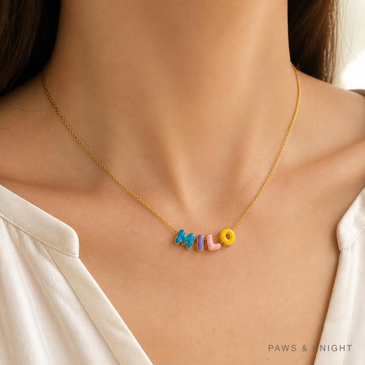 Custom Enamel Bubble Letter Necklace, Personalized Name Jewelry, Colorful Initials (Gold/Silver/Rose Gold)