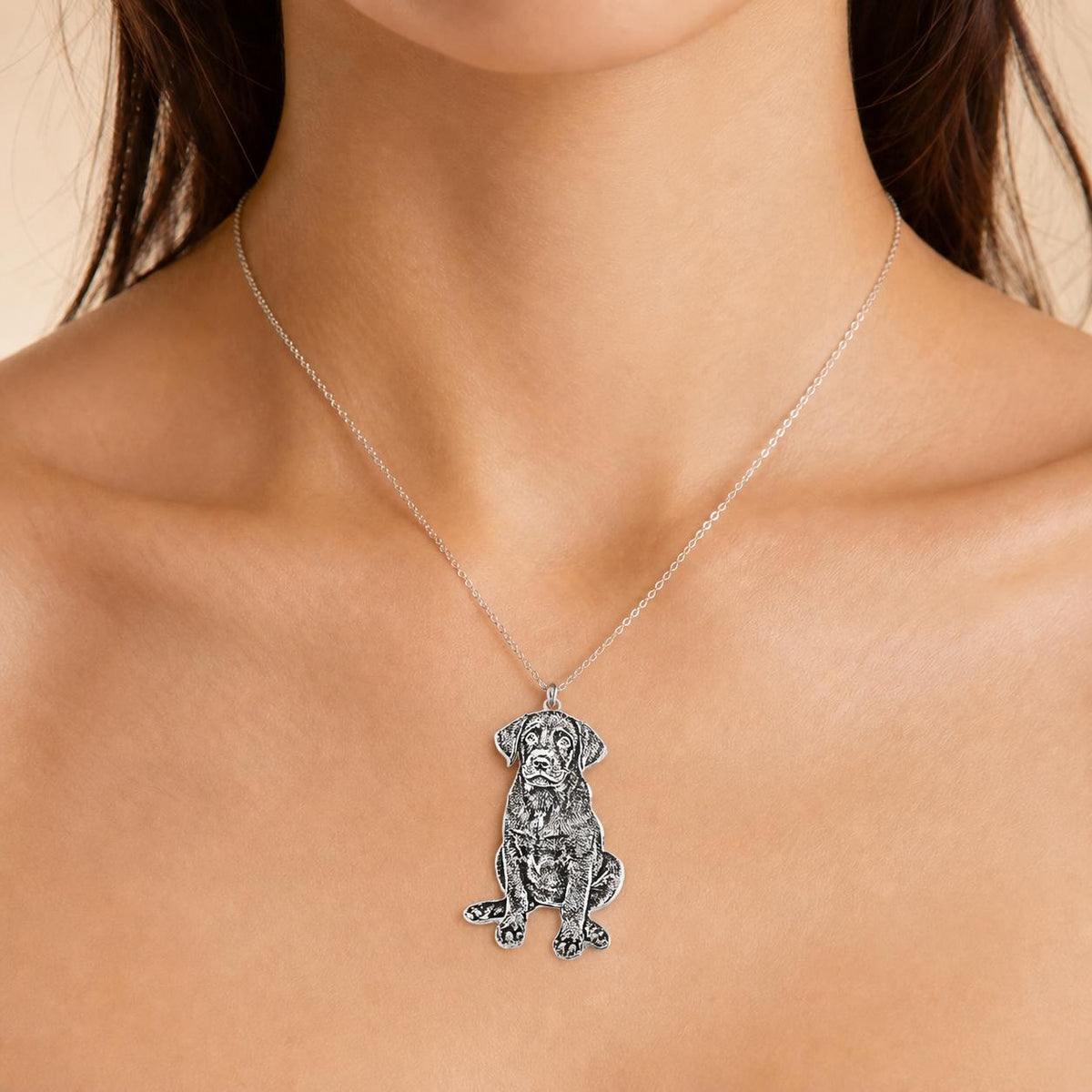 Custom Pet Portrait Necklace, Personalized Dog Memorial Jewelry, Engraved Pendant Necklace