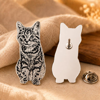 Custom Engraved Pet Portrait Pin, Personalized Dog or Cat Brooch (Copper Base)