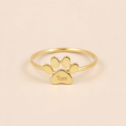 Personalized Paw Print Ring, Custom Pet Name Jewelry, Minimalist Stainless Steel Keepsake