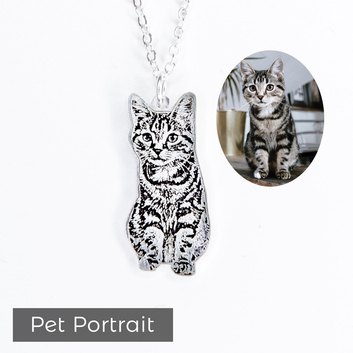 Custom Pet Portrait Necklace, Personalized Dog Memorial Jewelry, Engraved Pendant Necklace