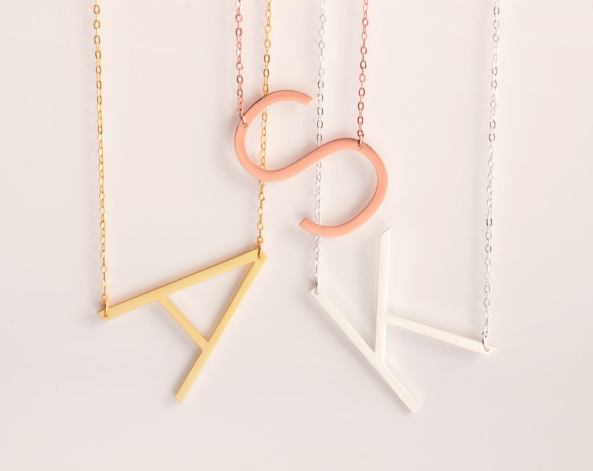 Big Letter Necklace, Custom Large Initial Necklace, Alexis Rose large initial Necklace, Sideways Initial Jewelry, Mother Day Gift