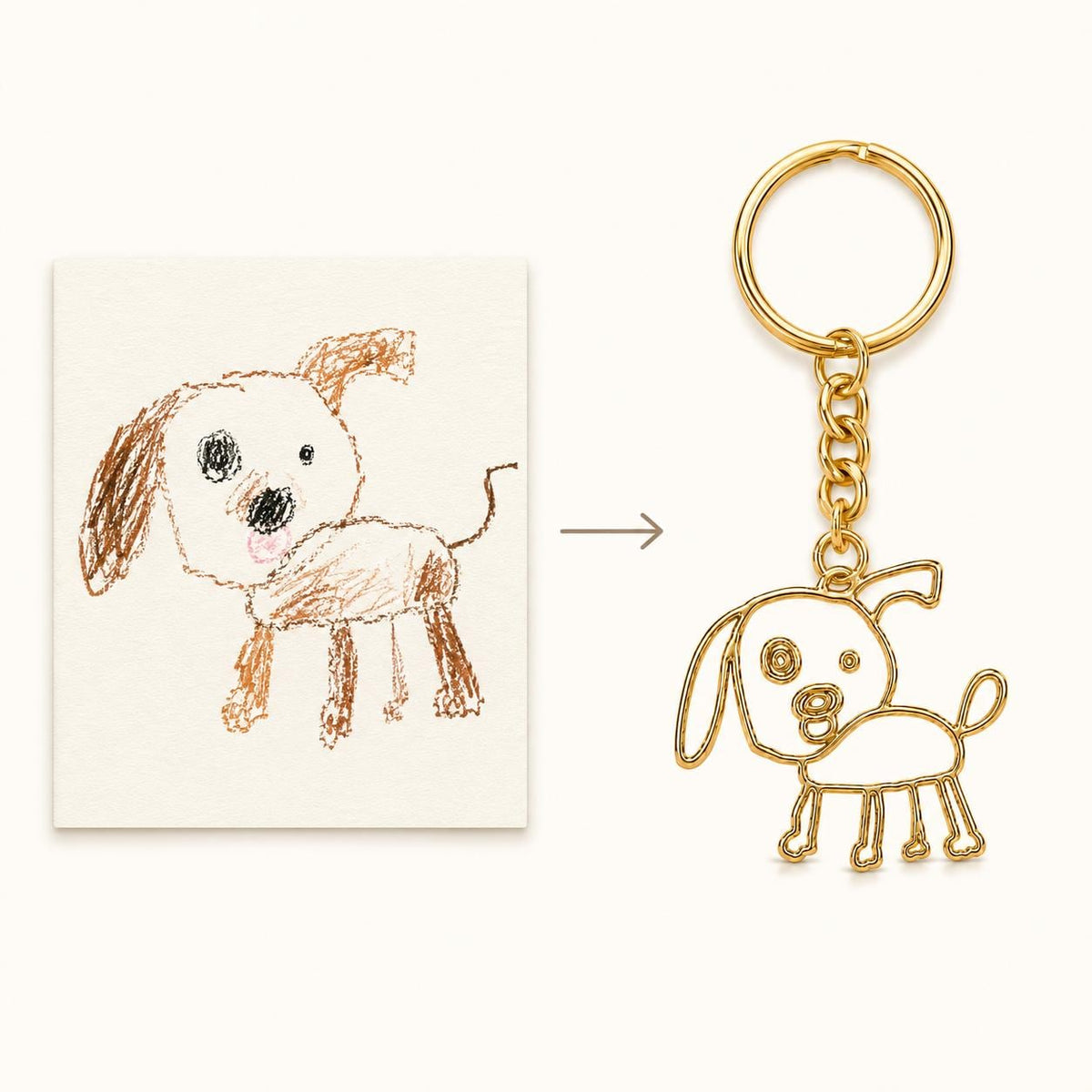 Custom Kids Drawing Keychain, Child Art Key Ring, Pet Doodle Keepsake, Sterling Silver Charm