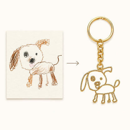 Custom Kids Drawing Keychain, Child Art Key Ring, Pet Doodle Keepsake, Sterling Silver Charm