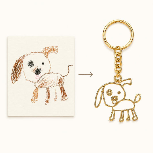 Custom Kids Drawing Keychain, Child Art Key Ring, Pet Doodle Keepsake, Sterling Silver Charm