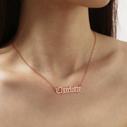Personalized Name Necklace, Custom Minimalist Jewelry, Gold Plated Silver Rose Necklace, Gift For Mom
