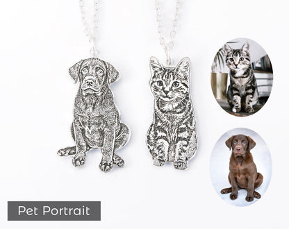 Custom Pet Portrait Necklace, Personalized Dog Memorial Jewelry, Engraved Pendant Necklace