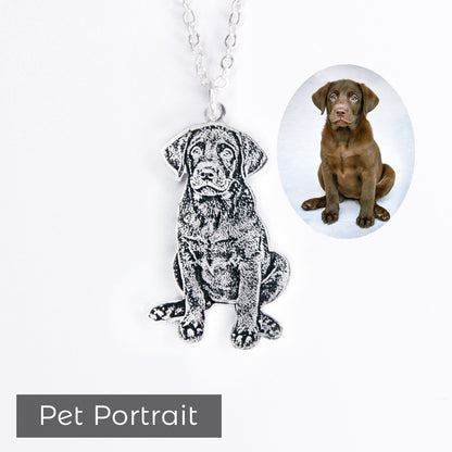 Custom Pet Portrait Necklace, Personalized Dog Memorial Jewelry, Engraved Pendant Necklace