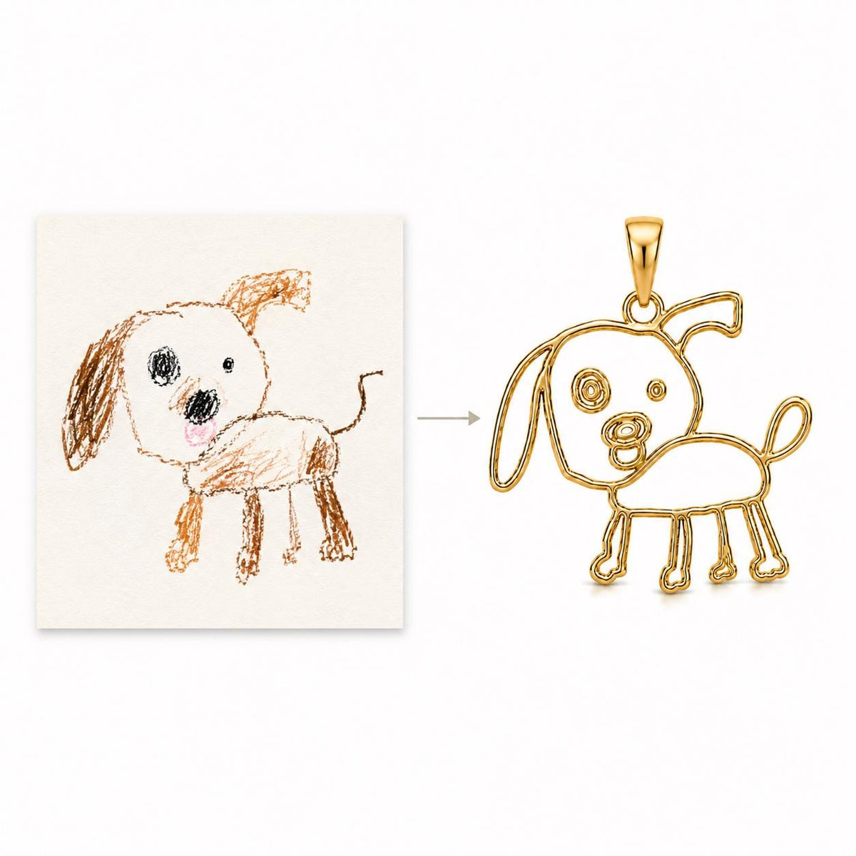 Custom Kids Drawing Necklace, Gold Silver Pendant, Personalized Keepsake Jewelry
