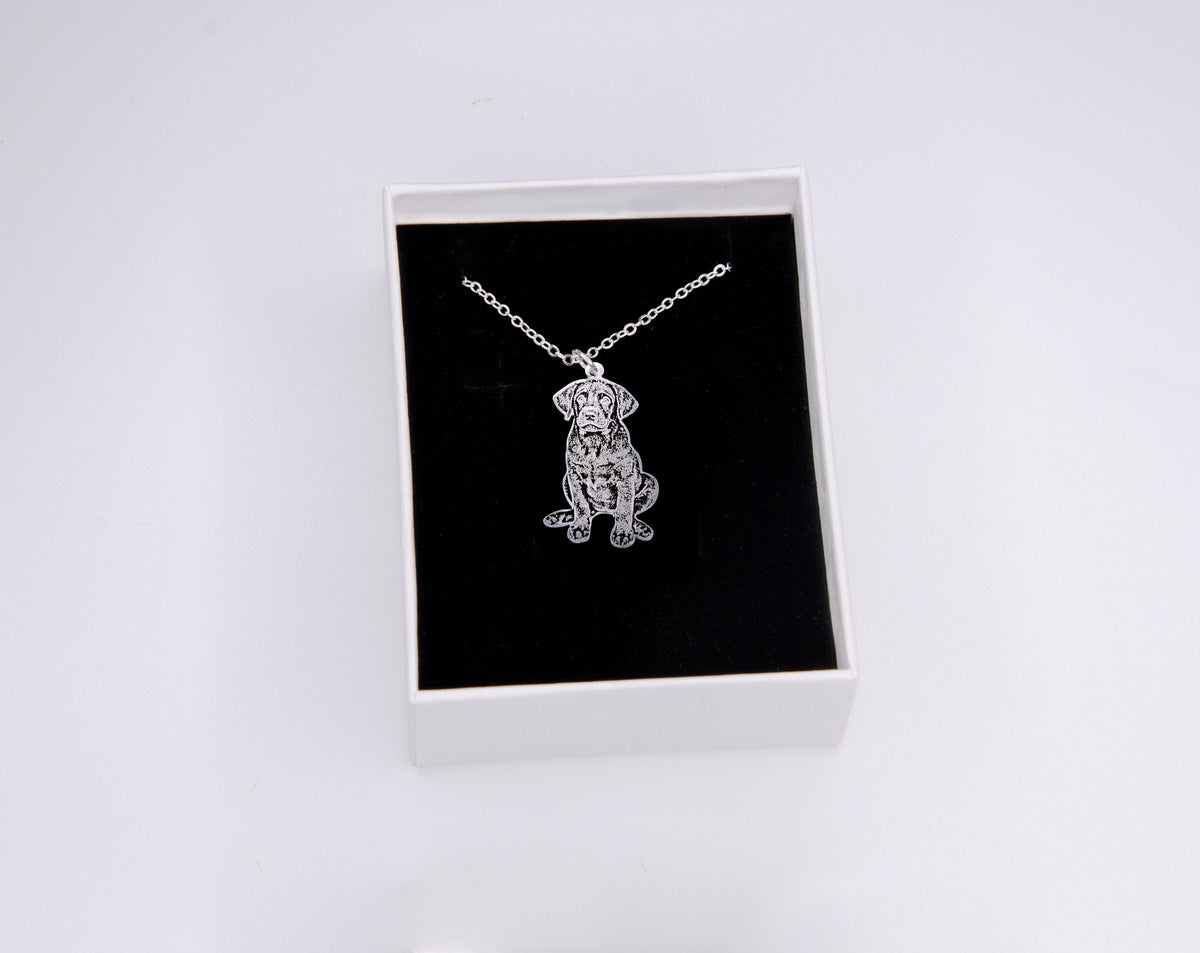 Custom Pet Portrait Necklace, Personalized Dog Memorial Jewelry, Engraved Pendant Necklace