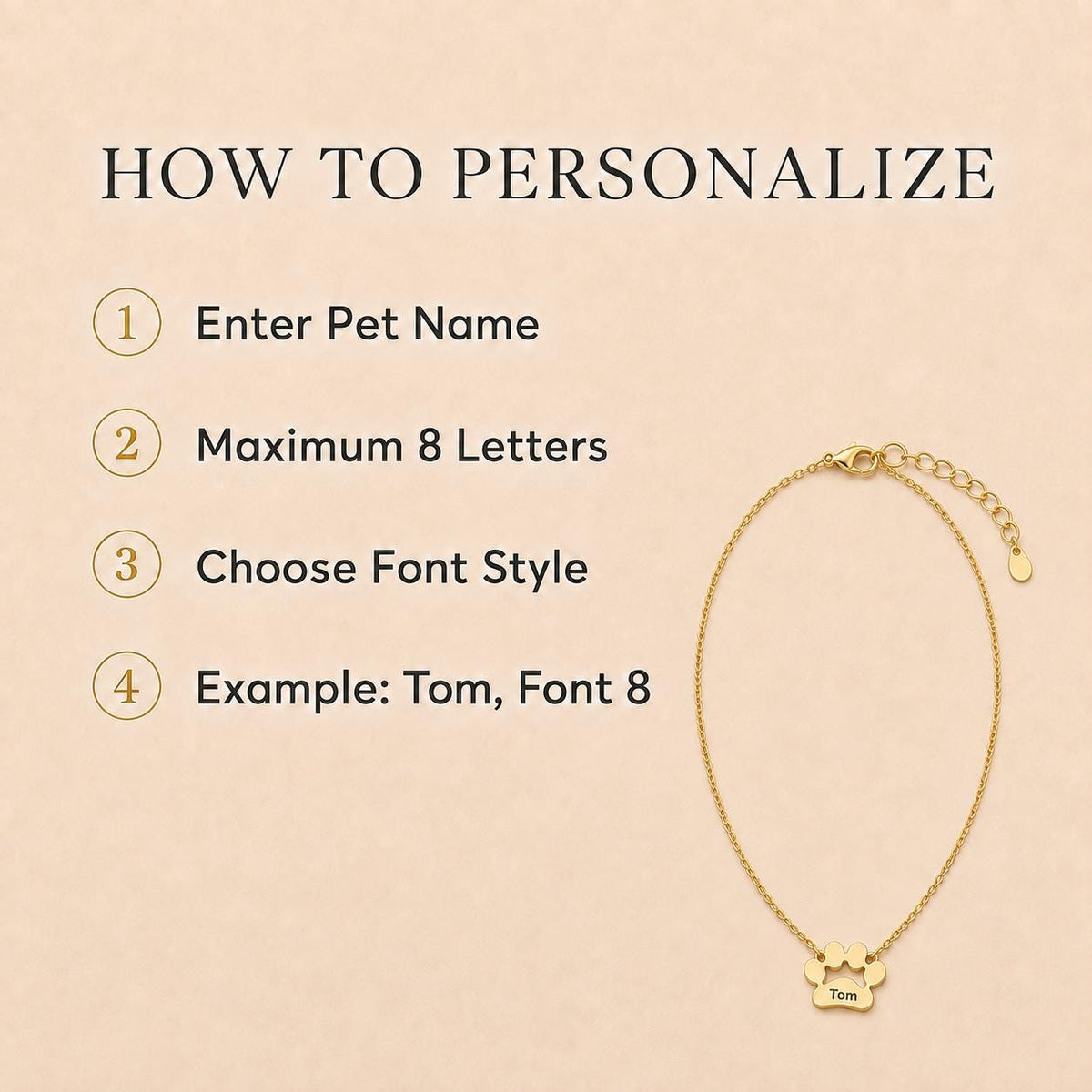 Personalized Paw Name Necklace, Sideways Pet Jewelry, Gold Plated Dog Mom Gift
