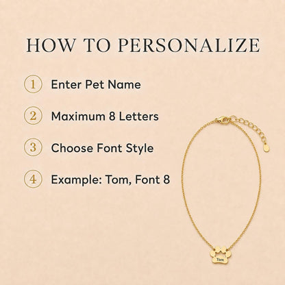 Personalized Paw Name Necklace, Sideways Pet Jewelry, Gold Plated Dog Mom Gift