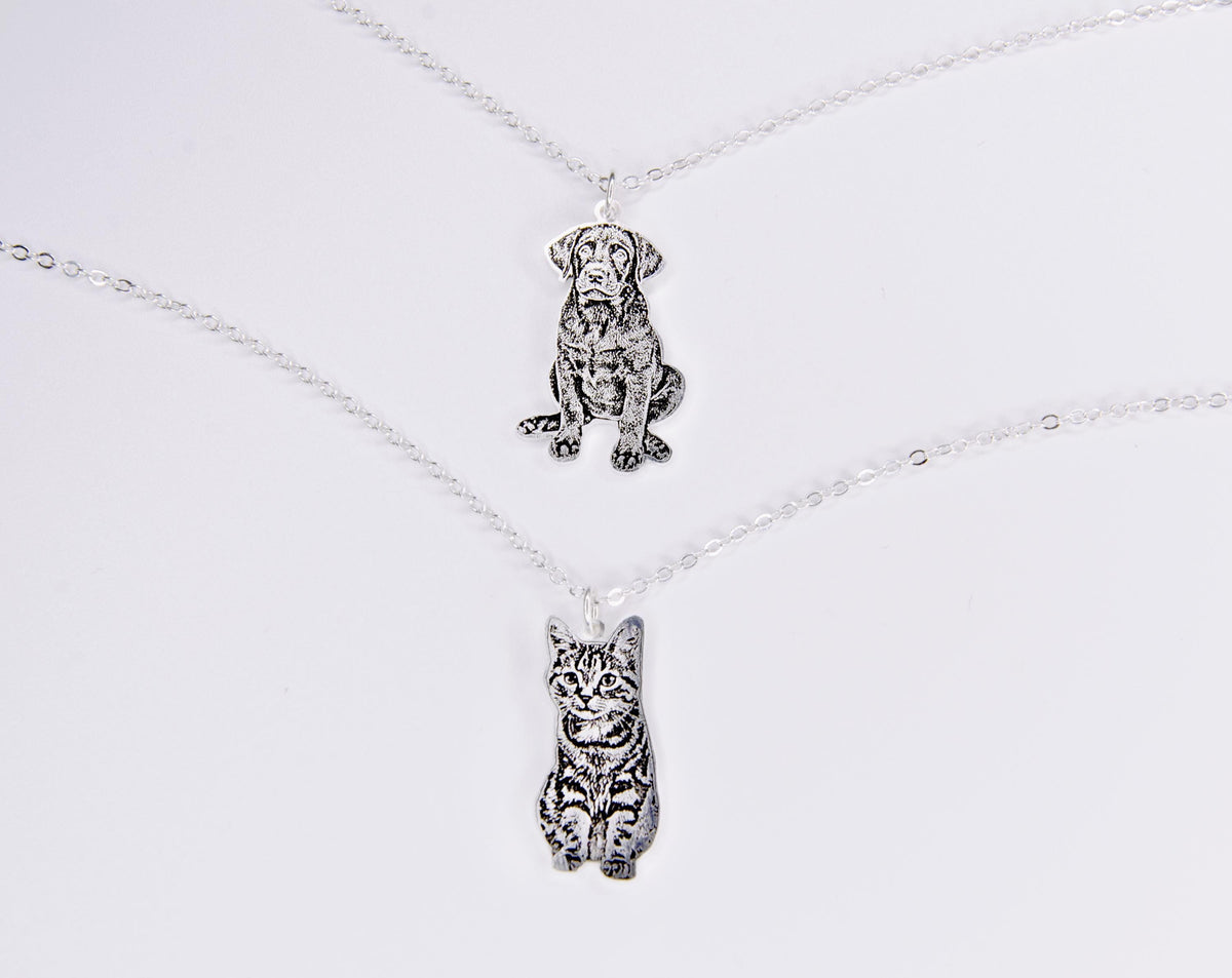 Custom Pet Portrait Necklace, Personalized Dog Memorial Jewelry, Engraved Pendant Necklace
