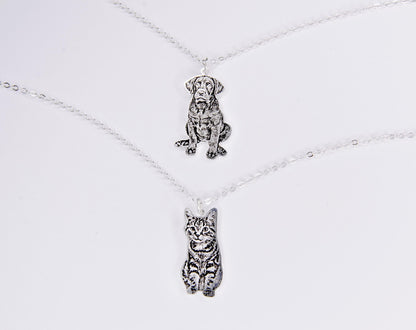 Custom Pet Portrait Necklace, Personalized Dog Memorial Jewelry, Engraved Pendant Necklace