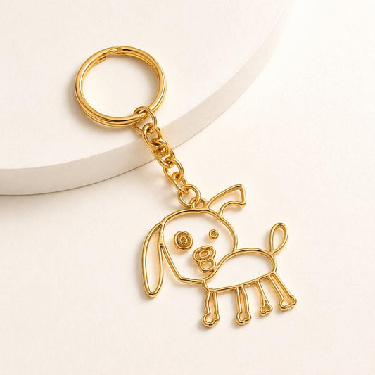 Custom Kids Drawing Keychain, Child Art Key Ring, Pet Doodle Keepsake, Sterling Silver Charm