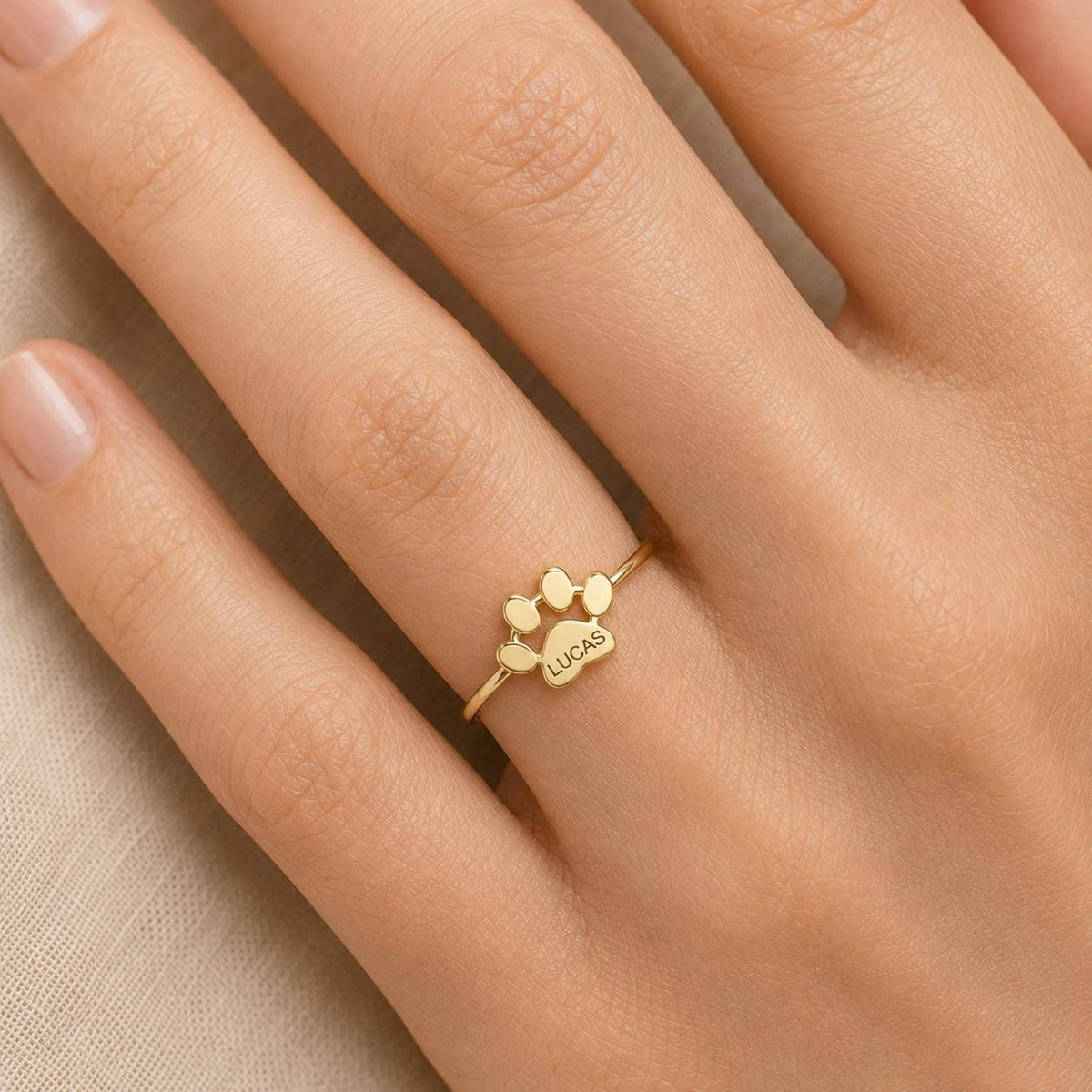 Personalized Paw Print Ring, Custom Pet Name Jewelry, Minimalist Stainless Steel Keepsake
