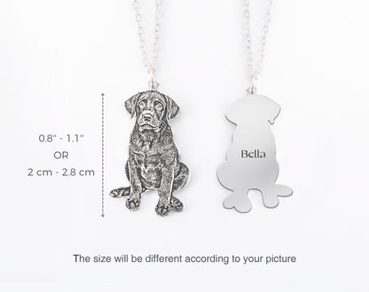 Custom Pet Portrait Necklace, Personalized Dog Memorial Jewelry, Engraved Pendant Necklace