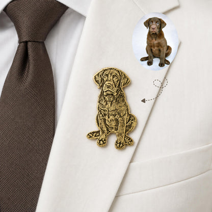 Custom Engraved Pet Portrait Pin, Personalized Dog or Cat Brooch (Copper Base)