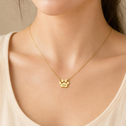 Personalized Paw Name Necklace, Sideways Pet Jewelry, Gold Plated Dog Mom Gift