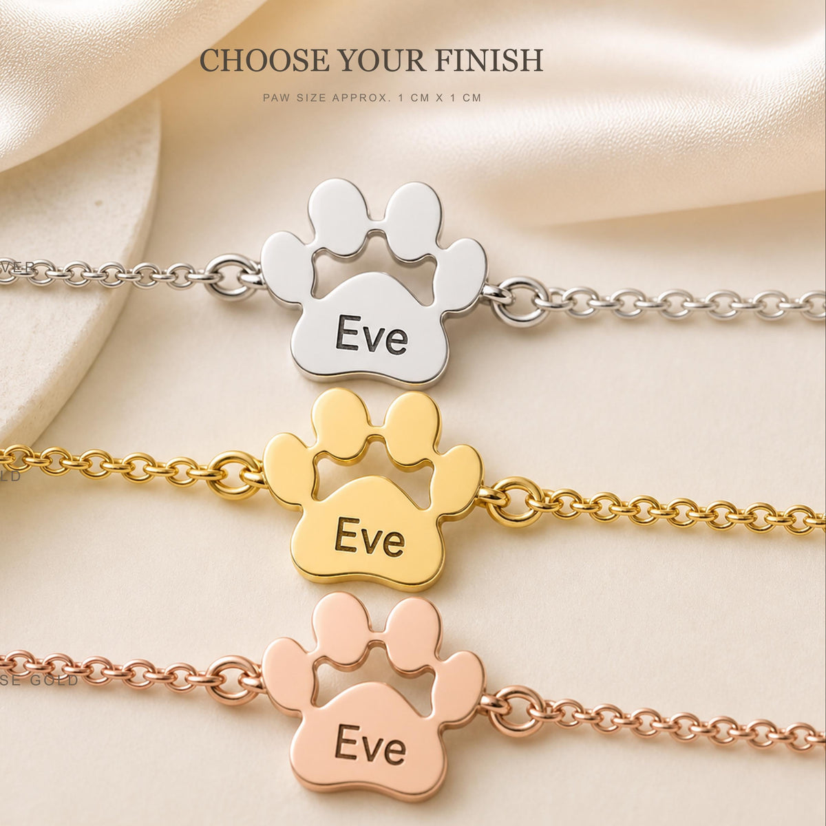 Personalized Pet Name Paw Bracelet, Custom Engraved Dog Cat Jewelry
