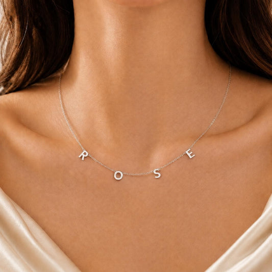 Personalized Initial Necklace, Tiny Sideway Letter, Heart Charm, Gift For Mom