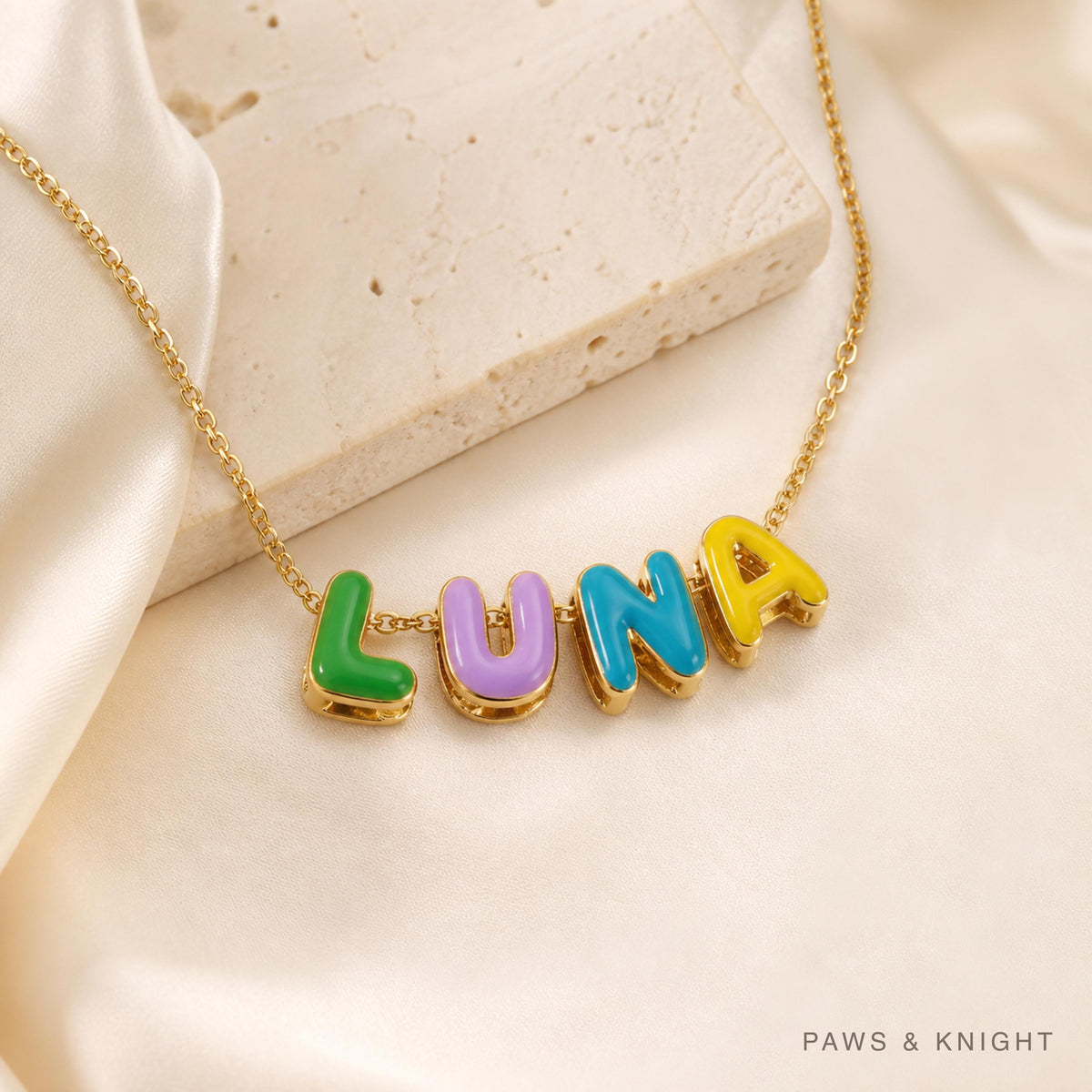 Custom Enamel Bubble Letter Necklace, Personalized Name Jewelry, Colorful Initials (Gold/Silver/Rose Gold)