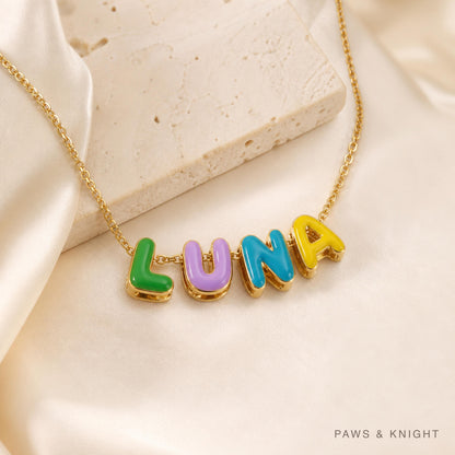 Custom Enamel Bubble Letter Necklace, Personalized Name Jewelry, Colorful Initials (Gold/Silver/Rose Gold)