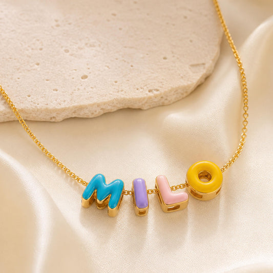 Custom Enamel Bubble Letter Necklace, Personalized Name Jewelry, Colorful Initials (Gold/Silver/Rose Gold)