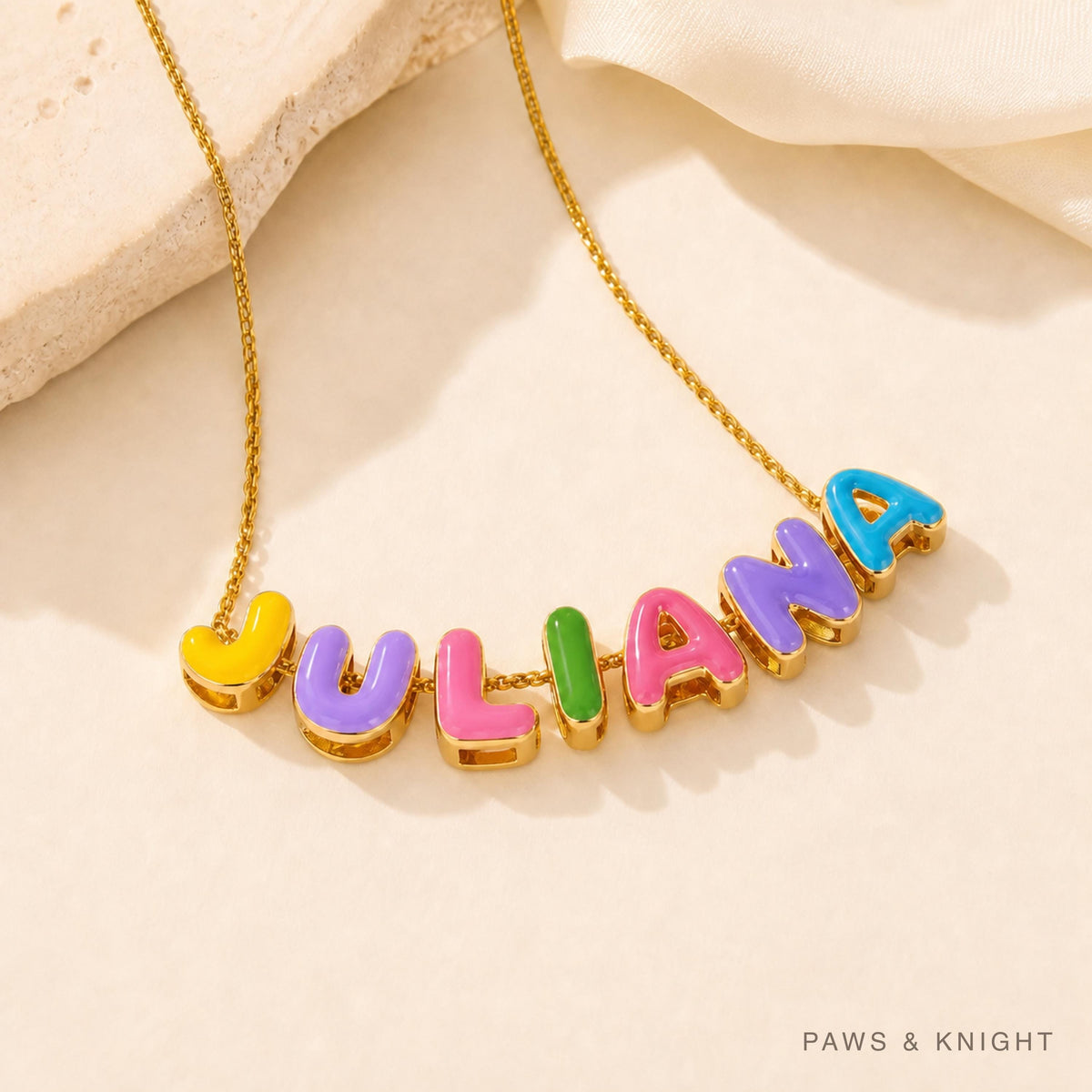 Custom Enamel Bubble Letter Necklace, Personalized Name Jewelry, Colorful Initials (Gold/Silver/Rose Gold)