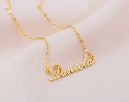 Personalized Name Necklace, Custom Minimalist Jewelry, Gold Plated Silver Rose Necklace, Gift For Mom