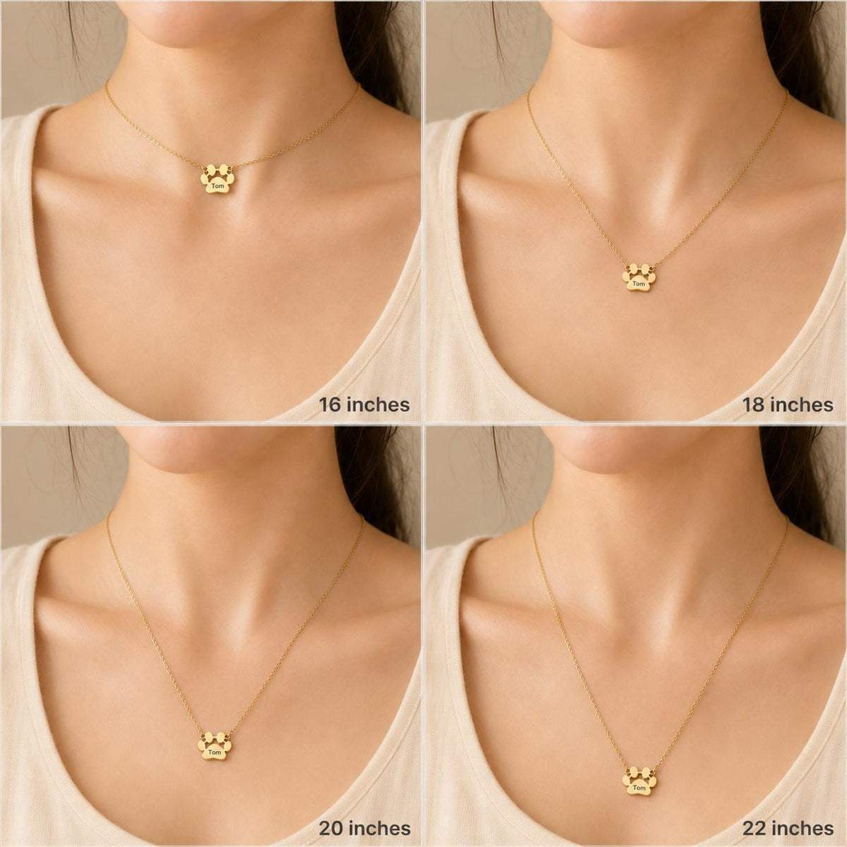 Personalized Paw Name Necklace, Sideways Pet Jewelry, Gold Plated Dog Mom Gift