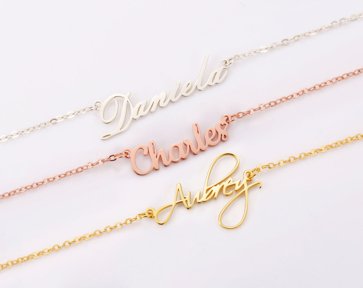 Personalized Name Necklace, Custom Minimalist Jewelry, Gold Plated Silver Rose Necklace, Gift For Mom