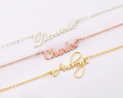 Personalized Name Necklace, Custom Minimalist Jewelry, Gold Plated Silver Rose Necklace, Gift For Mom