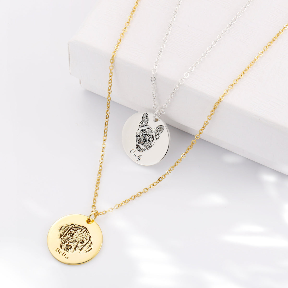 Custom Pet Portrait Necklace, Engraved Photo Pendant, Personalized Memorial Jewelry