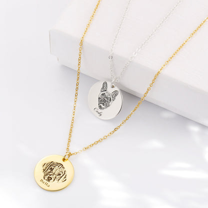 Custom Pet Portrait Necklace, Engraved Photo Pendant, Personalized Memorial Jewelry