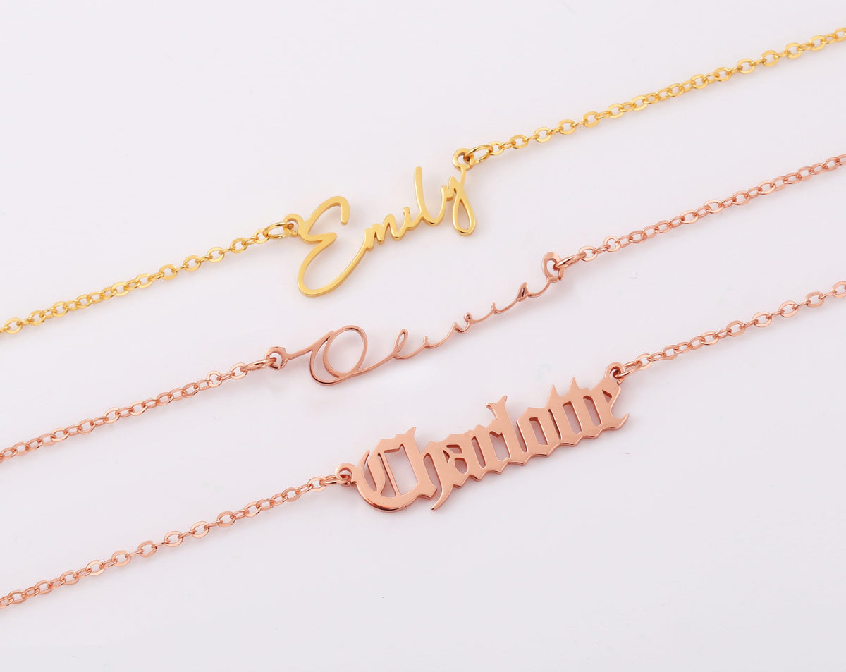 Personalized Name Necklace, Custom Minimalist Jewelry, Gold Plated Silver Rose Necklace, Gift For Mom