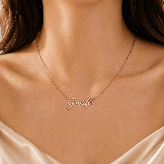 Personalized Name Necklace, Custom Minimalist Jewelry, Gold Plated Silver Rose Necklace, Gift For Mom